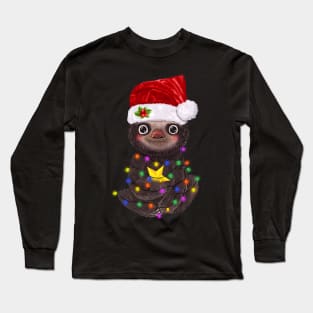 Sloth Christmas Lights And Star Awesome Long Sleeve T-Shirt